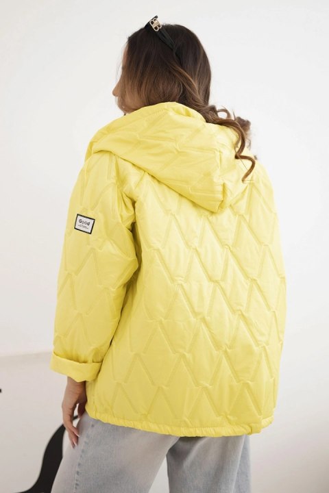 Kurtka damska wiosenna pikowana z kapturem i zamkiem ciemno żółta