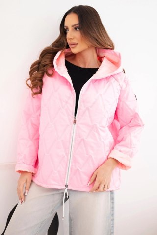 Kurtka damska wiosenna pikowana z kapturem i zamkiem cukierkow róż