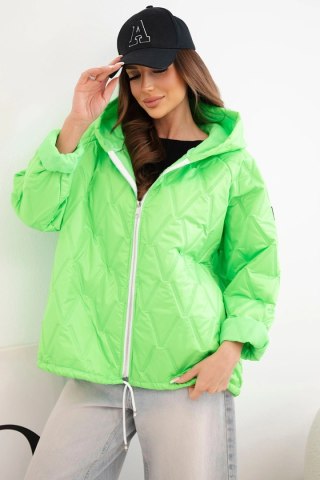Kurtka damska wiosenna pikowana z kapturem i zamkiem zielony neon