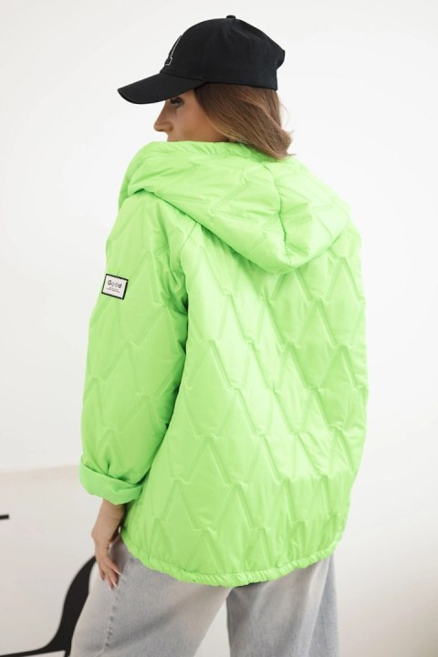 Kurtka damska wiosenna pikowana z kapturem i zamkiem zielony neon