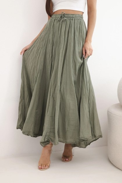 Spódnica damska maxi bawełniana z gumką w pasie khaki