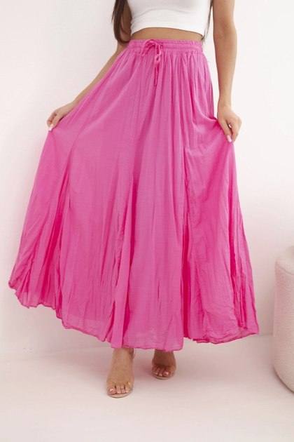 Spódnica damska maxi bawełniana z gumką w pasie różowa