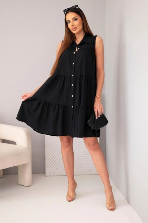 Sukienka damska bawełniana koszulowa bez rękawów z guzikami czarna