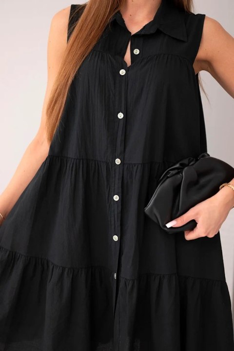 Sukienka damska bawełniana koszulowa bez rękawów z guzikami czarna