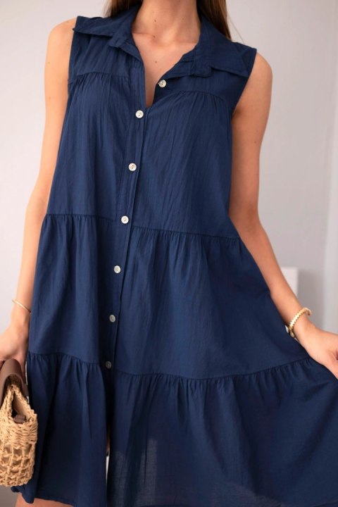 Sukienka damska bawełniana koszulowa bez rękawów z guzikami granatowa
