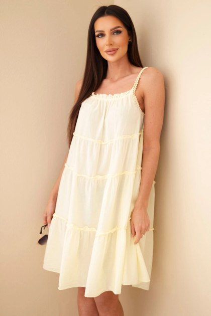 Sukienka damska bawełniana na ramiączkach z falbanami żółta