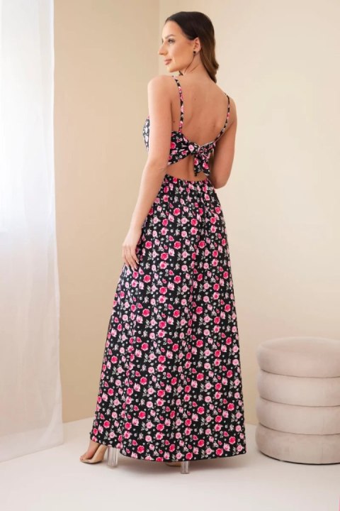 Sukienka damska maxi w kwiaty na ramiączkach z wiązaniem na plecach czarna
