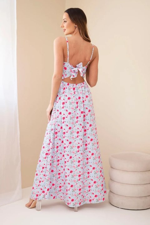 Sukienka damska maxi w kwiaty na ramiączkach z wiązaniem na plecach niebieska