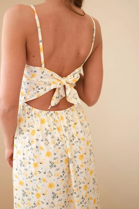 Sukienka damska maxi w kwiaty na ramiączkach z wiązaniem na plecach żółta