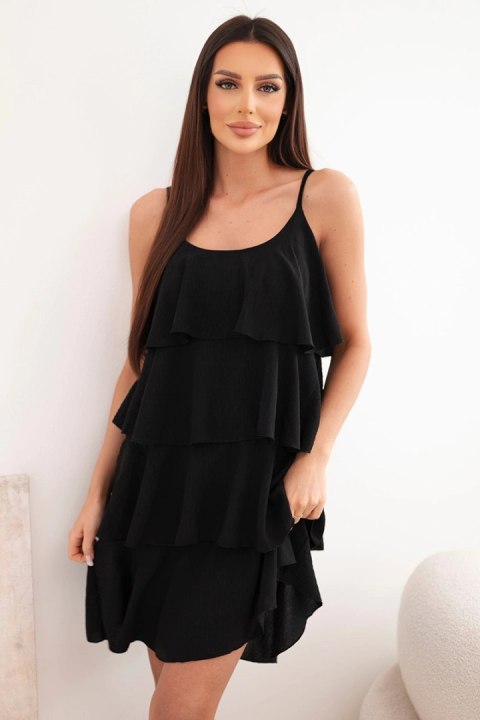 Czarna sukienka mini na ramiączkach z falbanami