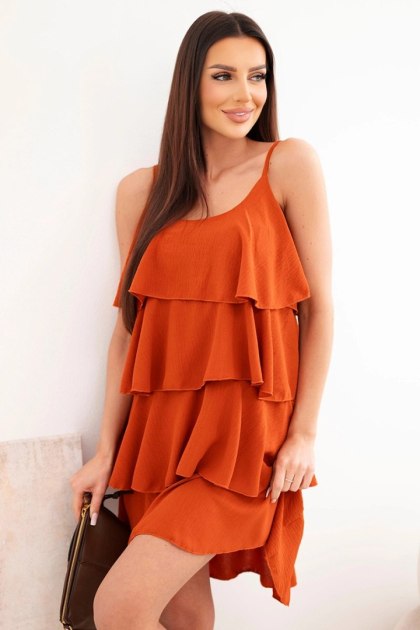 Sukienka damska na ramiączkach z falbanami mini ruda