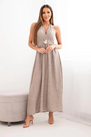 Sukienka damska wiskozowa maxi wiązana na szyi z ozdobną klamrą fango