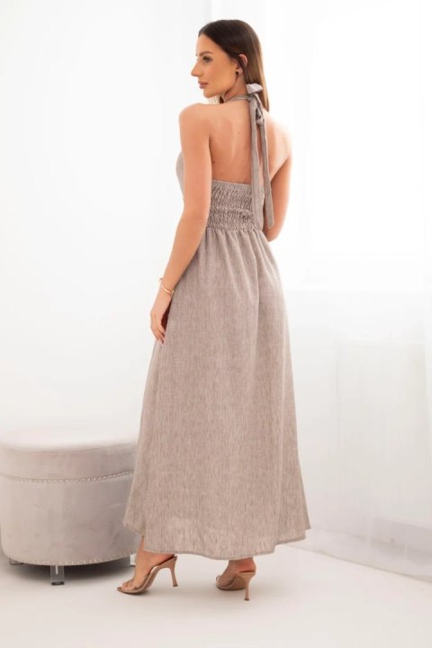 Sukienka damska wiskozowa maxi wiązana na szyi z ozdobną klamrą fango