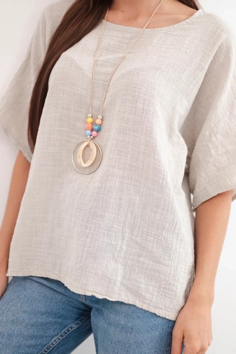 Bluzka damska bawełniana oversize z krótkim rękawem beżowa