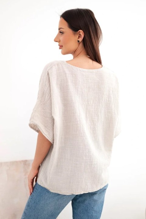 Bluzka damska bawełniana oversize z krótkim rękawem beżowa