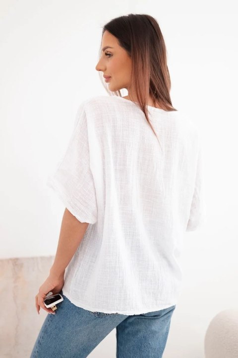 Bluzka damska bawełniana oversize z krótkim rękawem biała