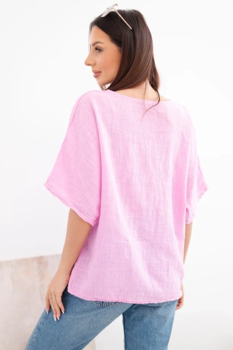 Bluzka damska bawełniana oversize z krótkim rękawem cukierkowy róż