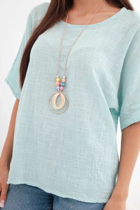 Bluzka damska bawełniana oversize z krótkim rękawem miętowa