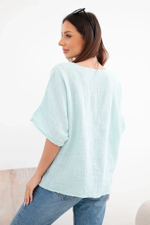 Bluzka damska bawełniana oversize z krótkim rękawem miętowa