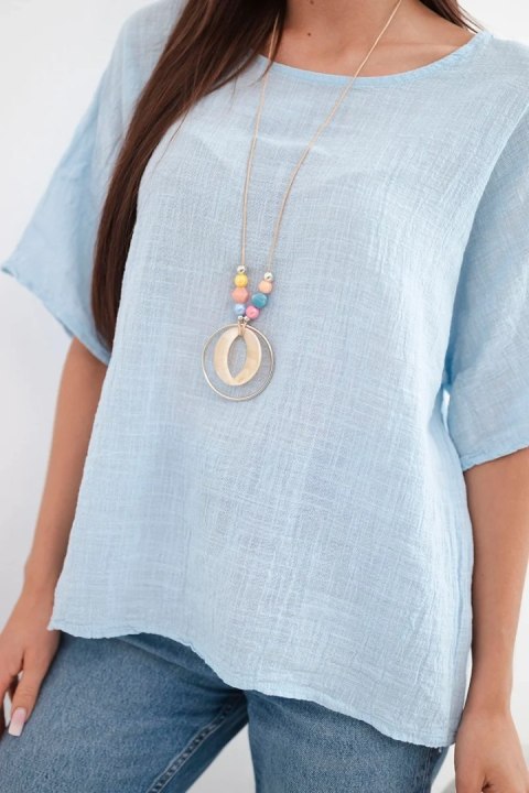 Bluzka damska bawełniana oversize z krótkim rękawem niebieska