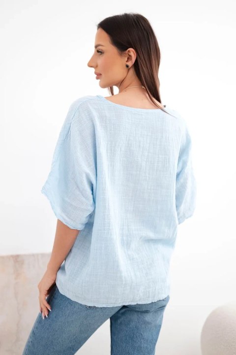 Bluzka damska bawełniana oversize z krótkim rękawem niebieska