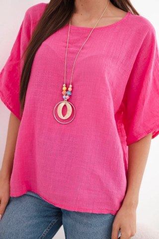 Bluzka damska bawełniana oversize z krótkim rękawem różowa