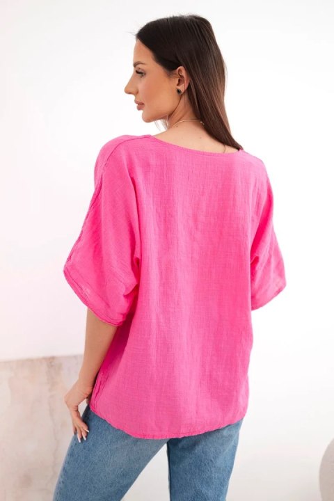 Bluzka damska bawełniana oversize z krótkim rękawem różowa