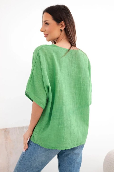 Bluzka damska bawełniana oversize z krótkim rękawem zielona