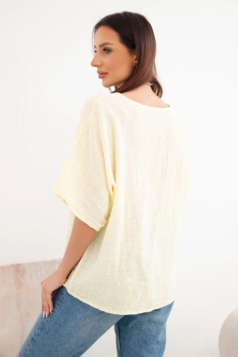 Bluzka damska bawełniana oversize z krótkim rękawem żółta