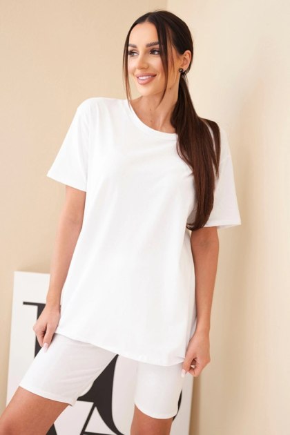 Komplet damski bawełniany z krótkim rękawem i dopasowanymi spodenkami biały