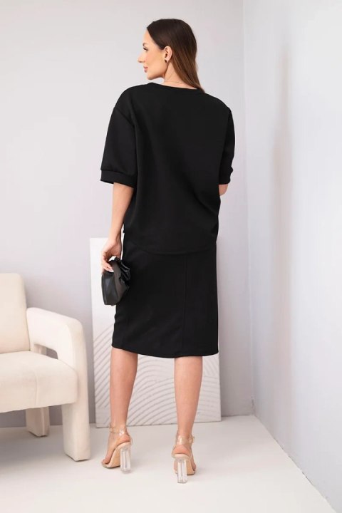 Komplet damski masełkowy z bluzką i spódnicą midi czarny