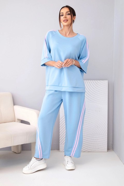 Komplet damski masełkowy z wiskozy bluza i spodnie z lampasami jeansowy