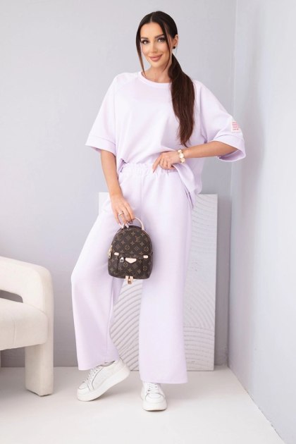 Komplet damski masełkowy z wiskozy bluza i szerokie spodnie jasny fioletowy