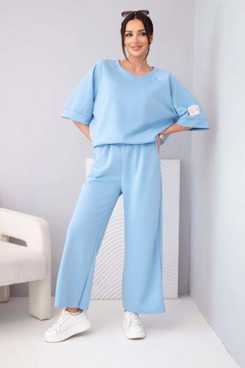 Komplet damski masełkowy z wiskozy bluza i szerokie spodnie jeansowy