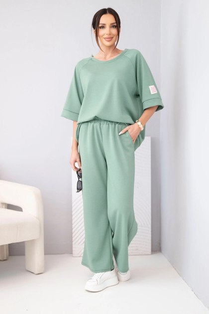 Komplet damski masełkowy z wiskozy bluza i szerokie spodnie khaki