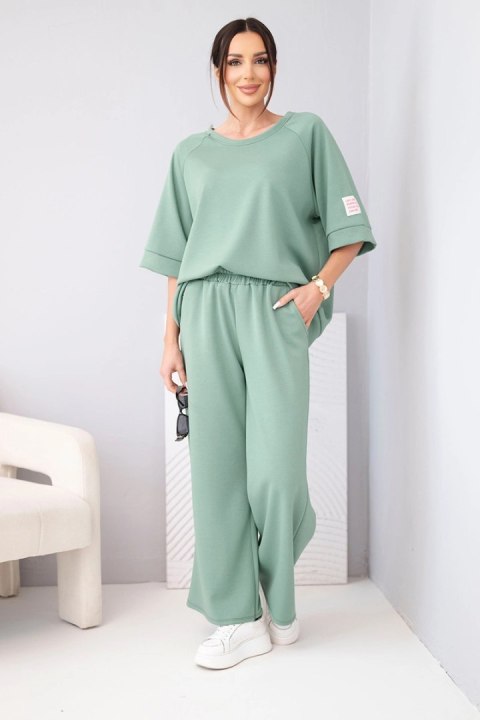 Komplet damski maślany z wiskozy bluza i szerokie spodnie khaki