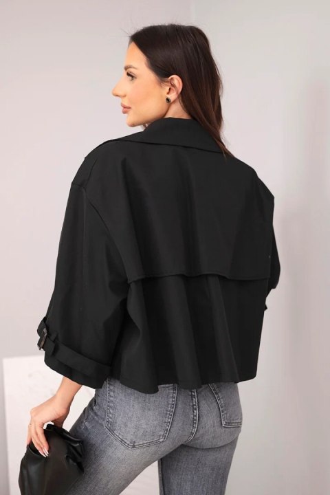 Kurtka damska wiosenna bawełniana zapinana na guziki z kołnierzem czarna