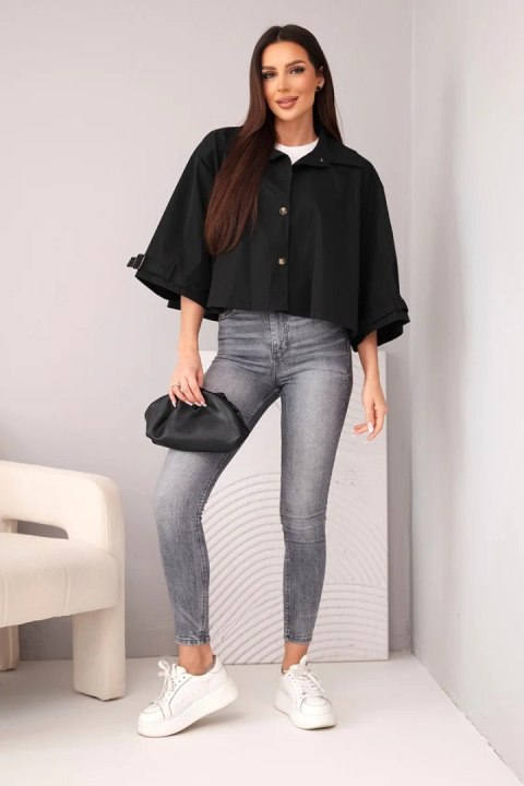 Kurtka damska wiosenna bawełniana zapinana na guziki z kołnierzem czarna