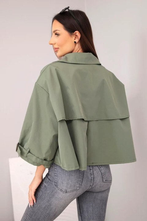 Kurtka damska wiosenna bawełniana zapinana na guziki z kołnierzem khaki