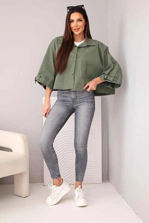 Kurtka damska wiosenna bawełniana zapinana na guziki z kołnierzem khaki