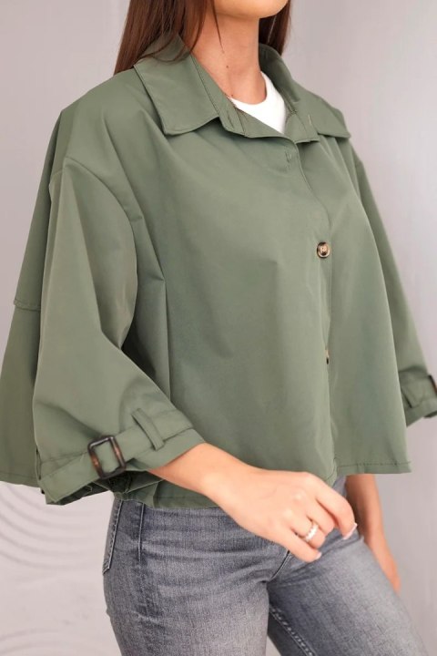 Kurtka damska wiosenna bawełniana zapinana na guziki z kołnierzem khaki