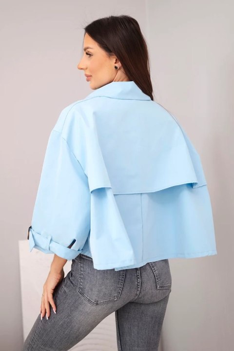 Kurtka damska wiosenna bawełniana zapinana na guziki z kołnierzem niebieska