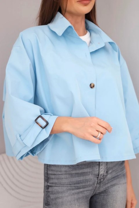 Kurtka damska wiosenna bawełniana zapinana na guziki z kołnierzem niebieska