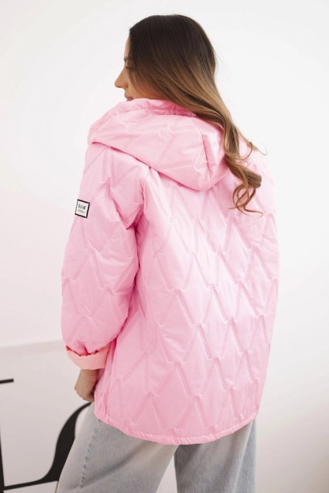 Kurtka damska wiosenna pikowana z kapturem i zamkiem cukierkow róż