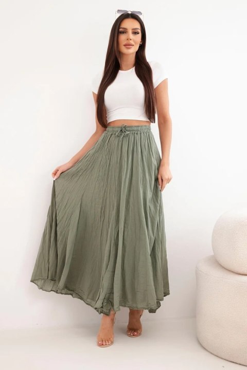 Spódnica damska maxi bawełniana z gumką w pasie khaki