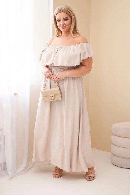 Sukienka damska Plus Size z falbaną i elastyczną talią beżowa