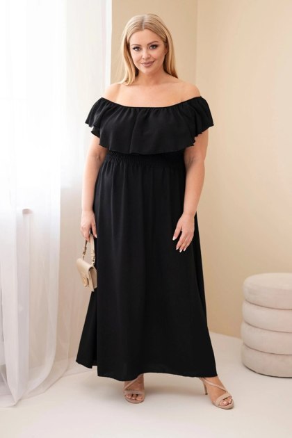 Sukienka damska Plus Size z falbaną i elastyczną talią czarna