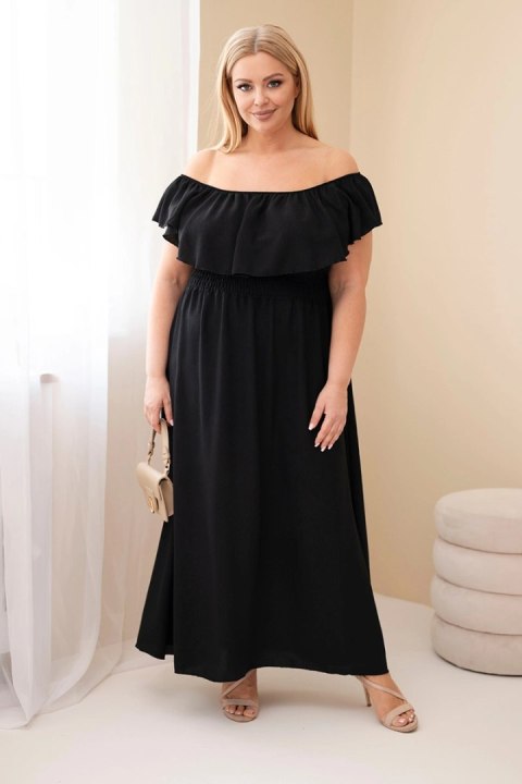 Czarna sukienka damska Plus Size z falbaną i elastyczną talią