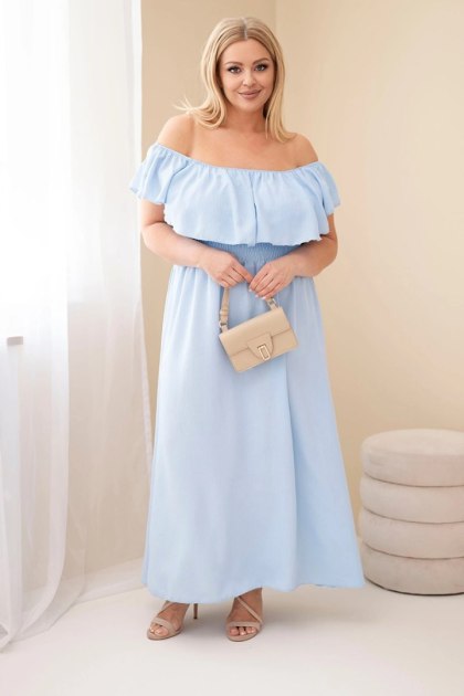 Sukienka damska Plus Size z falbaną i elastyczną talią niebieska