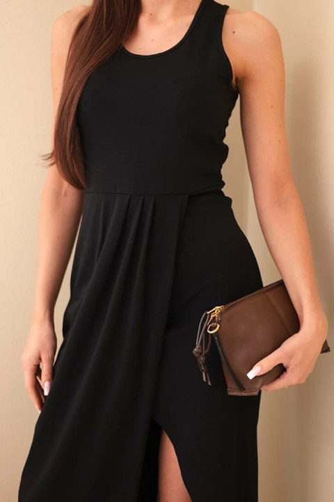 Sukienka damska bawełniana bez rękawów midi z marszczeniem czarna